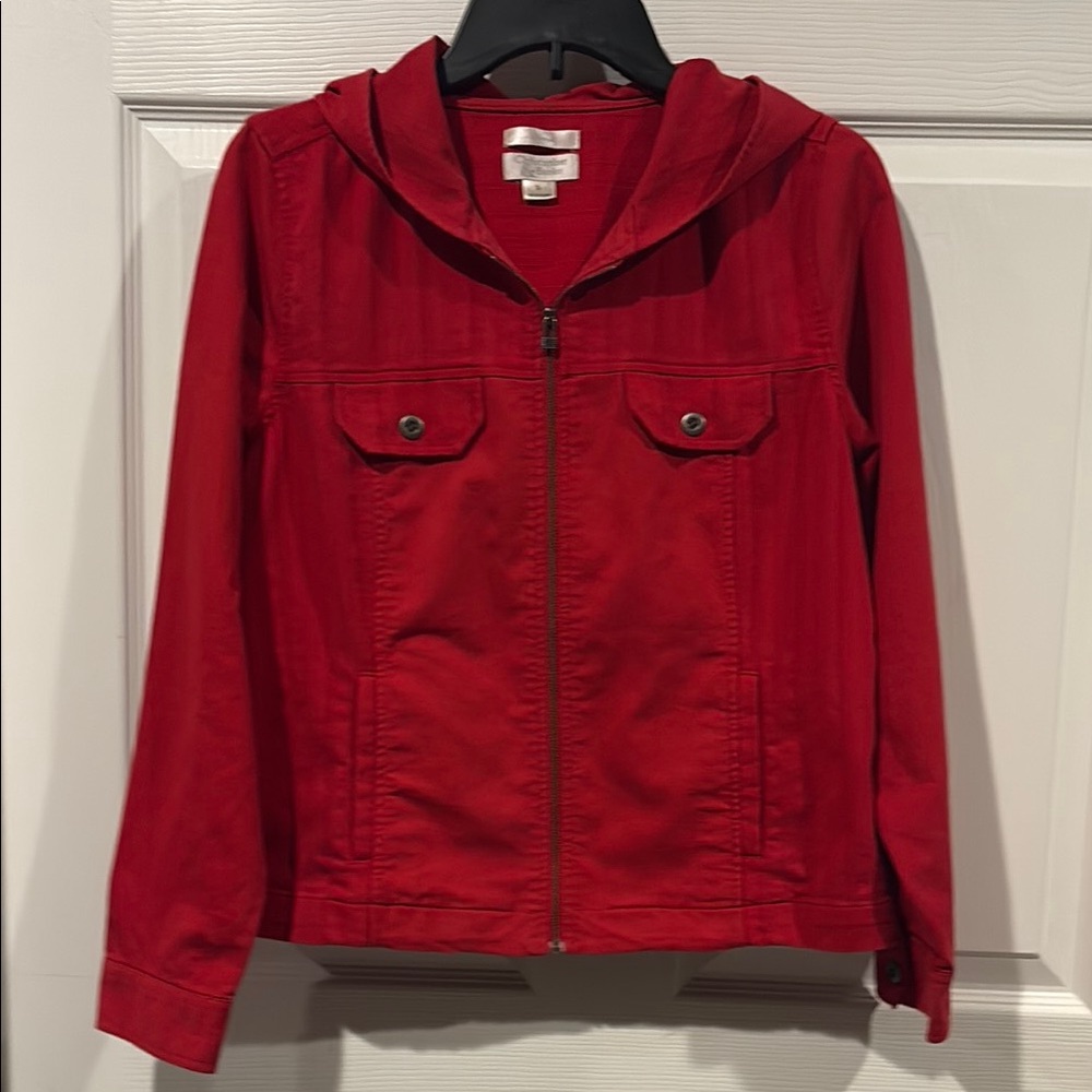 Christopher & Banks Red Hooded Zip Jacket